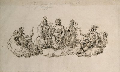 Jove with the Senate of the Gods, ca. 1622 (penn og blekk på papir) av Inigo Jones