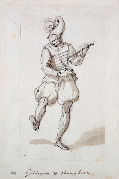 Mann med rutenett og skohorn (penn og blekk på papir) av Inigo Jones