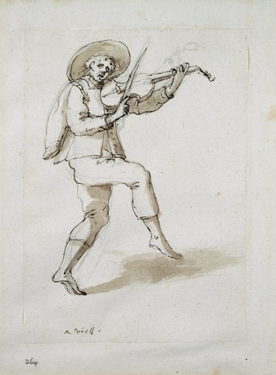 Mann med viol (penn og blekk på papir) av Inigo Jones