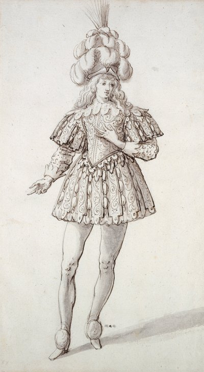 Masker med fjær og sky (penn og blekk på papir) av Inigo Jones