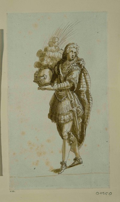 Side med hjelm (penn og blekk på papir) av Inigo Jones