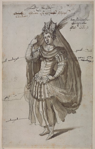 Queen Candace, ca. 1609 (penn og blekk på papir) av Inigo Jones