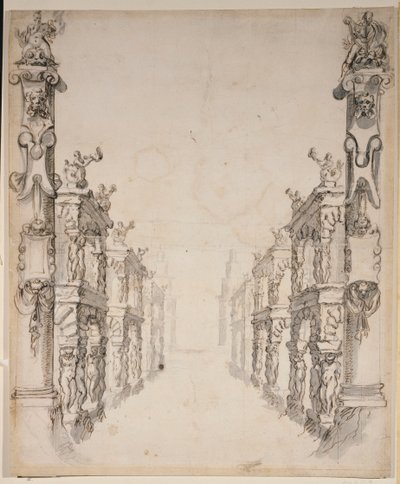 The House of Oceanus (penn og blekk på papir) av Inigo Jones