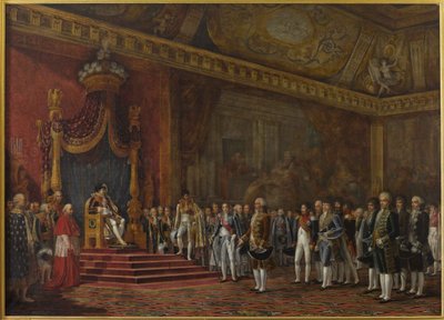 Deputasjon fra det romerske senatet presenterer sin hyllest til Napoleon I 16. november 1809, 1810. av Innocent Louis Goubaud