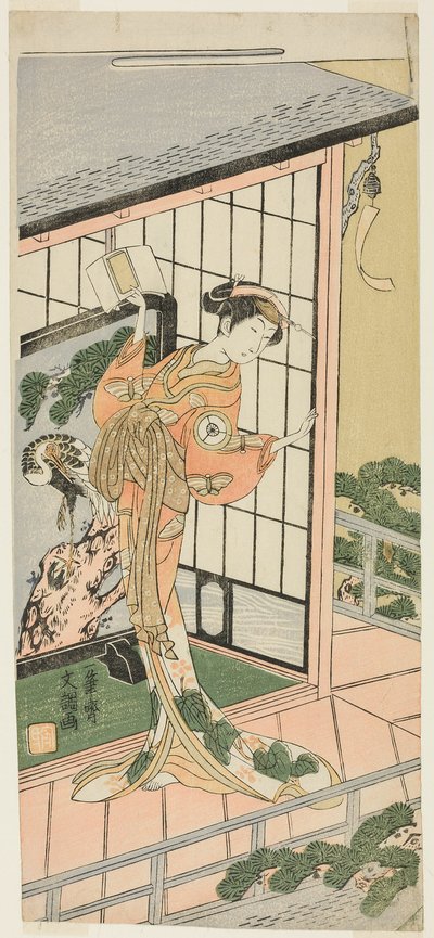 Skuespilleren Iwai Hanshiro IV som Okaru i akt syv av stykket Chushingura (Treasury of the Forty-seven Loyal Retainers), fremført på Morita Theatre fra den tredje dagen i den fjerde måneden, 1769 av Ippitsusai Bunchō