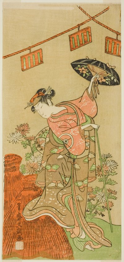 The Actor Iwai Hanshiro IV as Otatsu-gitsune in the Play Nue no Mori Ichiyo no Mato, Performed at the Nakamura Theater in the Eleventh Month, 1770   1296434   no       norwegian Successfully Translated  Original: Design for a Gothic-style library, Regency  av Ippitsusai Bunchō
