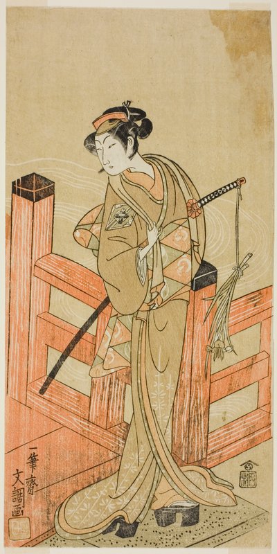 Skuespilleren Nakamura Matsue I som Tsuchiya Umegawa forkledd som den kvinnelige sumobryteren Oyodo (?) i stykket Naniwa no Onna-zumo (?), fremført på Nakamura Theatre (?) i den sjette måneden, 1770 (?) av Ippitsusai Bunchō