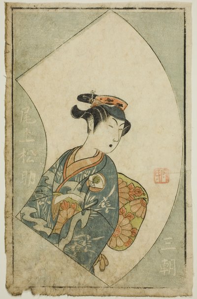 Skuespilleren Onoe Matsusuke I, side fra "A Picture Book of Stage Fans (Ehon butai ogi)" av Ippitsusai Bunchō