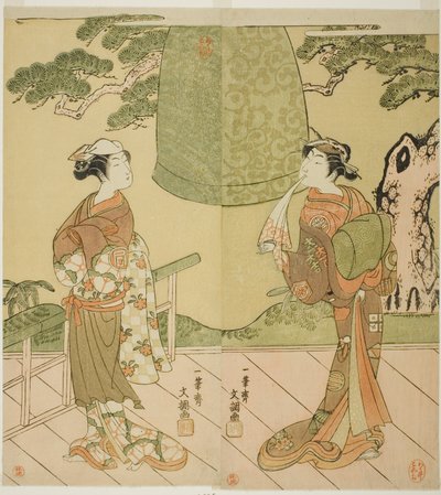 The Actors Ichimura Uzaemon IX as Shume no Hangan Morihisa (right), and Sanogawa Ichimatsu II as Chujo (left), in the Play Edo no Hana Wakayagi Soga, Performed at the Ichimura Theater in the Second Month, 1769   1282000   no       norwegian Successfully Tr av Ippitsusai Bunchō