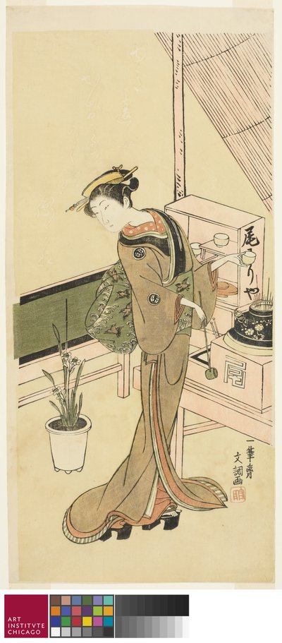 Servitør ved Owariya Teahouse, ca. 1768 av Ippitsusai Bunchō