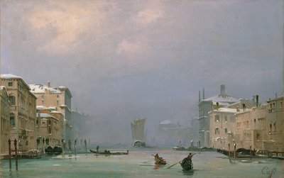 Canal Grande med snø og is, 1849 av Ippolito Caffi