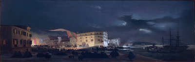 Italia, nattfestival i San Pietro di Castello, en øy i Venezia-lagunen av Ippolito Caffi, olje på lerret, av Ippolito Caffi