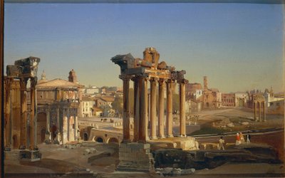 Italia, Roma, utsikt over Forum Romanum med Saturn-tempelet av Ippolito Caffi av Ippolito Caffi