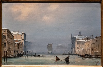 Snø og tåke på Canal Grande av Ippolito Caffi