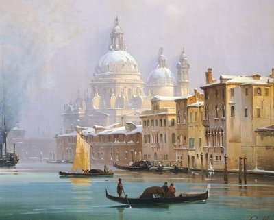 Venezia Covered in Snow, av Ippolito Caffi, olje på lerret av Ippolito Caffi