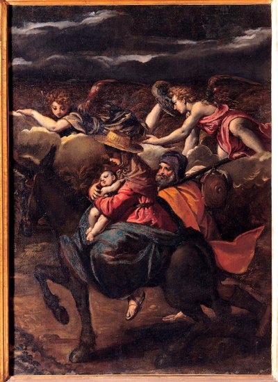 La fuite en Egypte - The Flight into Egypt - Maleri av Ippolito Scarsellino (Scarsella) (1551-1620), Olje på lerret 1585 (101x73 cm) - Musei Capitolini, Roma av Ippolito Scarcella