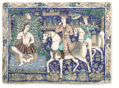 En stor Qajar støpt og glasert flis, Qajar Iran av Iranian School