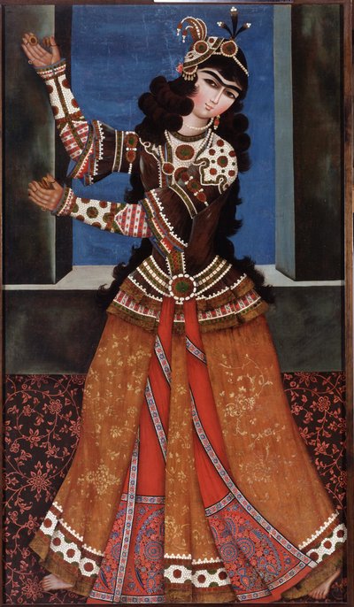 Danser med kastanjetter - Maleri av en iransk mester, olje på lerret (158x90 cm), tidlig på 1800-tallet - Dansende jente med kastanjetter, Olje på lerret av en iransk mester, tidlig på 1800-tallet - State Hermitage, St. Petersburg av Iranian School