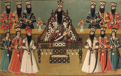 Fath "Ali Shah og hans umiddelbare hoffmenn, ca. 1815 av Iranian School
