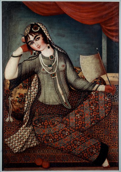 Iransk kunst: "" Girl at the Fan"" Maleri av Shiraz School av Iranian School