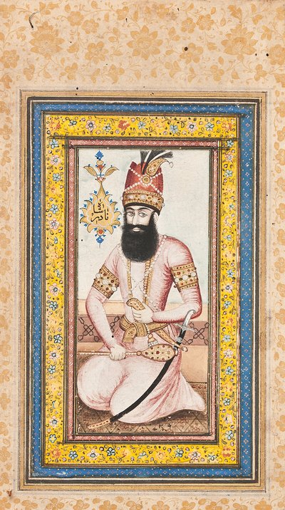 Portrett av Nadir Shah, en av et par med Karim Khan Zand, Qajar Iran av Iranian School