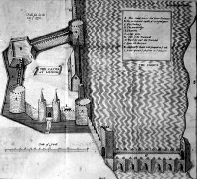 1600-tallsplan for slottet i Limerick, Irland (gravering) av Irish School