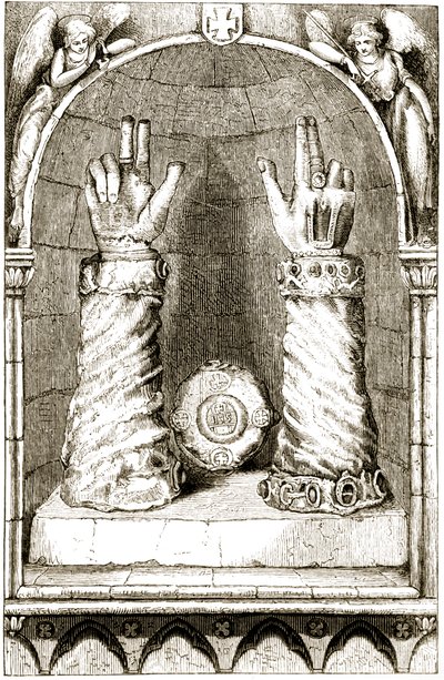 Shrine of St. Patricks hand, fra The Trias Thuamaturga, eller Three Wonder-Working Saints of Ireland, av Mary Cusack (1829-99) utgitt ca. 1890-tallet av Irish School