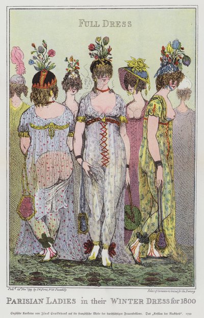 Parisiske damer i vinterkjolen sin for 1800 av Isaac (after) Cruikshank