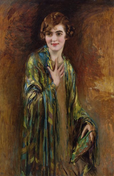 Portrett av en jente med et grønt sjal, ca. 1920 av Isaac Cohen