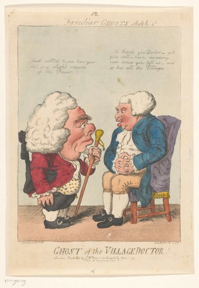 Spotprent op de dorpsarts, 1799 Ghost of the Village Doctor! (tittel på objekt) Familiar Ghosts (serietittel på objekt) av Isaac Cruikshank