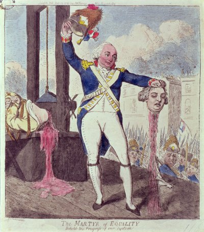 The Martyr of Equality: Behold the Progress of our System, pub. av SW Fores, 1793 av Isaac Cruikshank