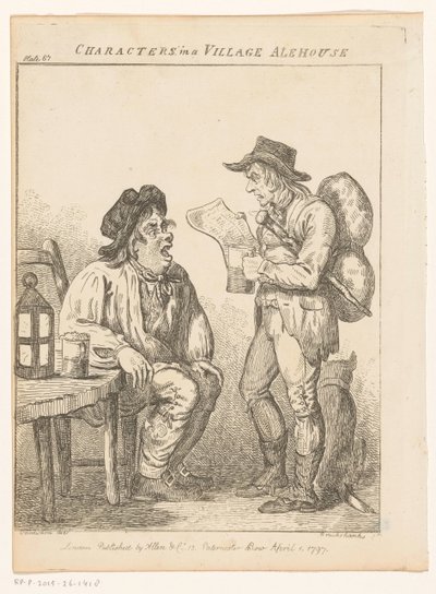 To menn på en landsbypub i Derbyshire Karakterer i et ølhus i landsbyen (original tittel) Sjangerscener fra forskjellige deler av England og Wales (serietittel) Eksentriske utflukter eller litterære og billedlige skisser av ansikt, karakter og av Isaac Cruikshank