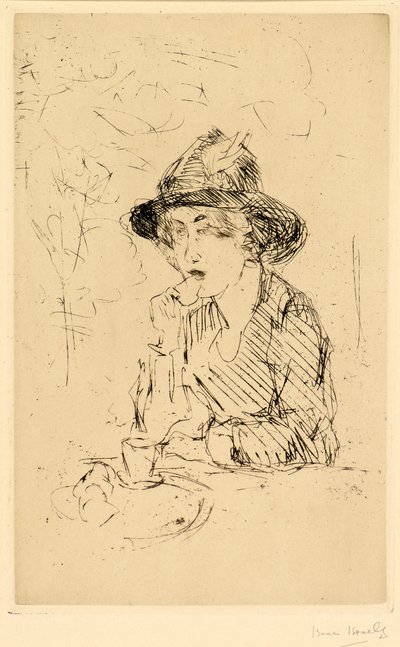 Dame aan ontbijttafel [Dame ved frokostbordet] (etsing) av Isaac Israels