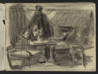 Figurer ved et bord i et interiør av Isaac Israels