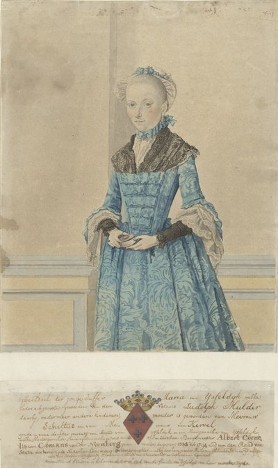 Portrett av Maria van IJsseldijk, stående knestykke av Isaac Lodewijk la Fargue van Nieuwland