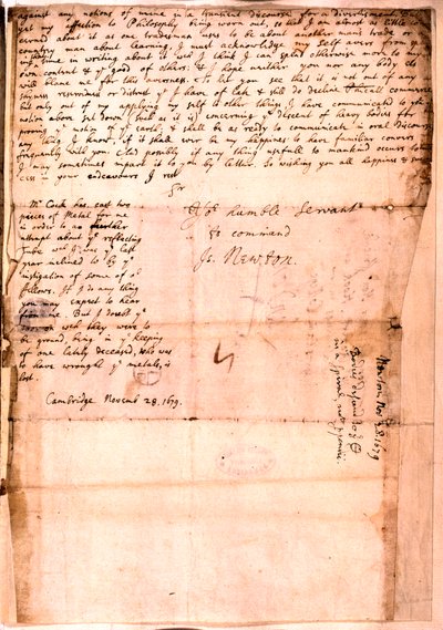 Brev skrevet av Isaac Newton, 28. november 1679 av Isaac Newton