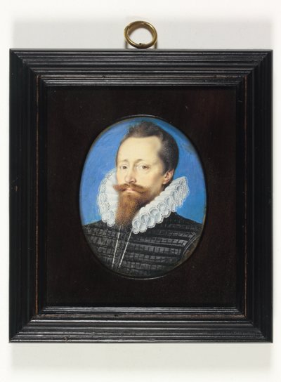 En gentleman, kanskje Edward Cecil, Viscount Wimbledon (akvarell på vellum) av Isaac Oliver