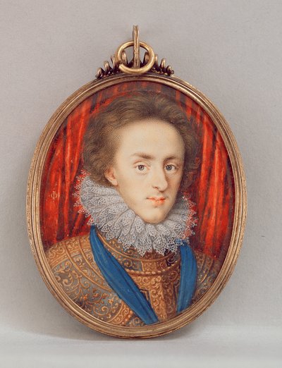 Portrett av Henry, Prince of Wales (1594-1612) ca. 1610 (wc på vellum) av Isaac Oliver