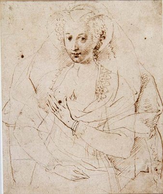 Portrait of an Unknown Lady, formelt kalt Lucy Harrington, grevinne av Bedford, en skisse for en miniatyr (nr. 3902) ca. 1605 (penn og blekk, kritt på papir) (se også 58811) av Isaac Oliver