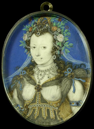 Portrett av en kvinne i maskeradekjole som Flora av Isaac Oliver