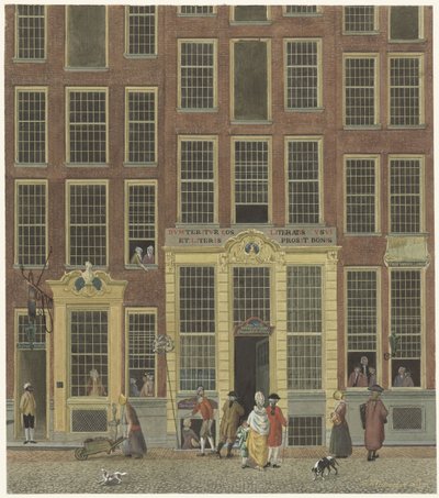 Bokhandelen og lotterikontoret til Jan de Groot i Kalverstraat i Amsterdam av Isaac Ouwater