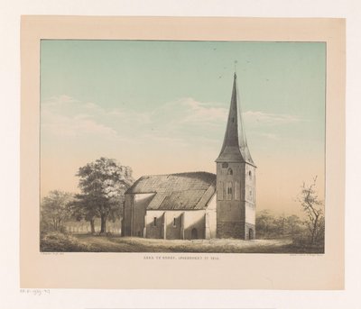 Utsikt over kirken i Emmen Kirke i Emmen, revet i 1855 (tittel på objekt) av Isaac Reijnders Sz.