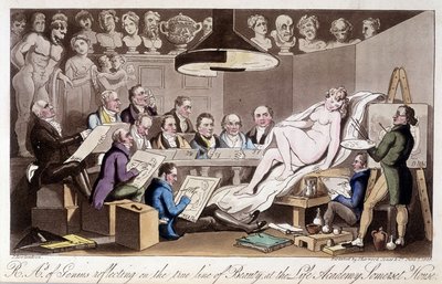 Tegnekurs for voksne. I ""The English Spy"" av Charles Molloy Westmacott. Tegning av Robert Guikshand av Isaac Robert Cruikshank