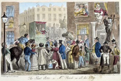 Guignol i Londons gater - i "" Den engelske spionen"" av C. Molloy Westmacott, ill. av Robert Gruikshand, Sherwood, London av Isaac Robert Cruikshank
