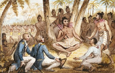 Illustrasjon fra "The Voyages of Captain Cook" av Isaac Robert Cruikshank
