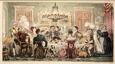Liston and the Lambkins eller Citizens Dinner Party, fra The English Spy, pub. 1824 (håndfarget gravering) av Isaac Robert Cruikshank