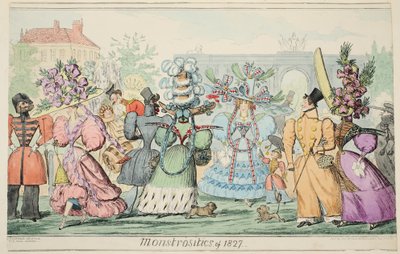 Monstrosities of 1827, pub. 1835 (håndfarget gravering) av Isaac Robert Cruikshank