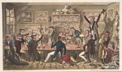 Oxford Transports, eller University Exiles, fra The English Spy, publisert London, 1824 (håndfarget gravering) av Isaac Robert Cruikshank