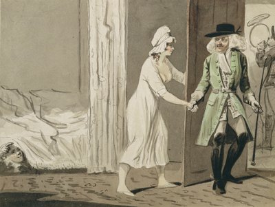The Cuckold drar til jakten, ca. 1800 (penn og blekk med wc på papir) av Isaac Robert Cruikshank