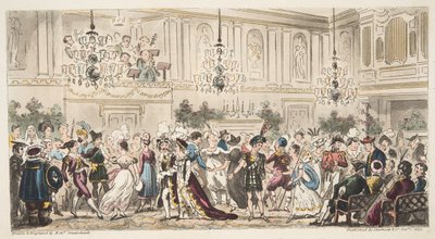 The Fancy Ball at the Upper Rooms, Bath, fra The English Spy, publisert London, 1824 av Isaac Robert Cruikshank